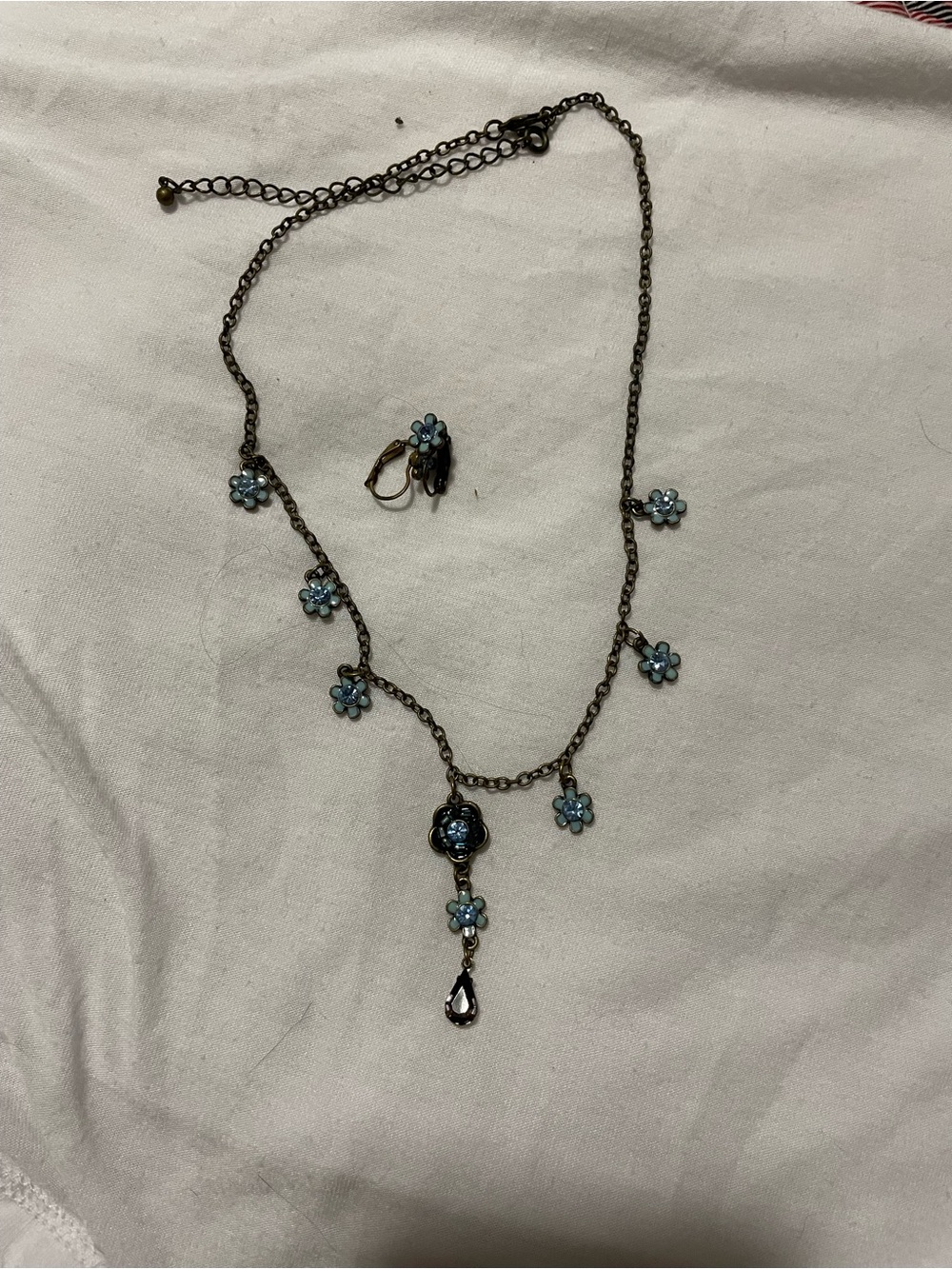 Delicate Blue Floral Drop Necklace and Earring Set